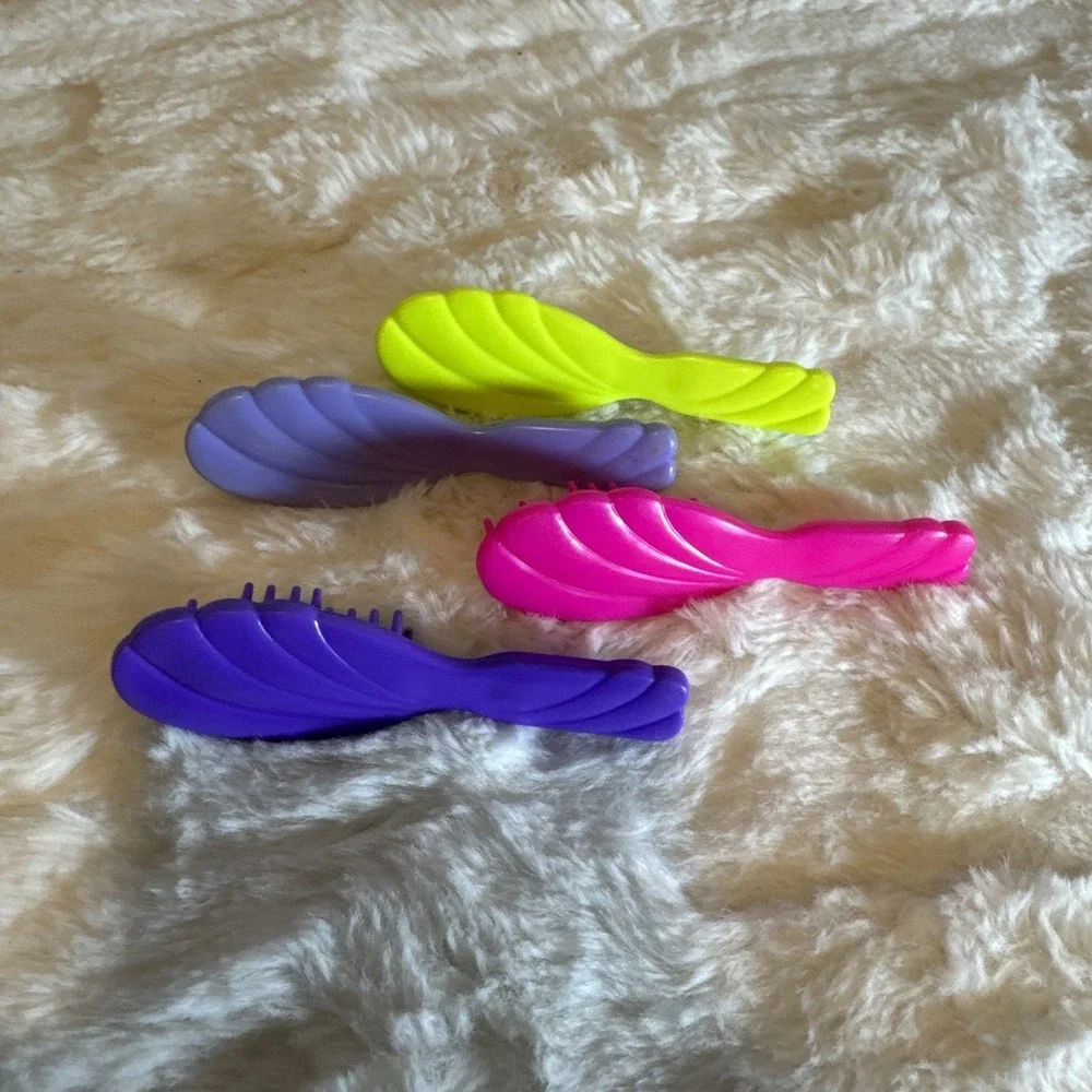 Vintage Mattel Barbie Doll Hair Brushes Lot of 4 Pink Purple Green Scalloped